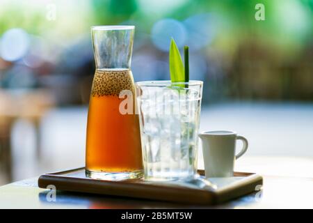 A jug of lemongrass tea Stock Photo