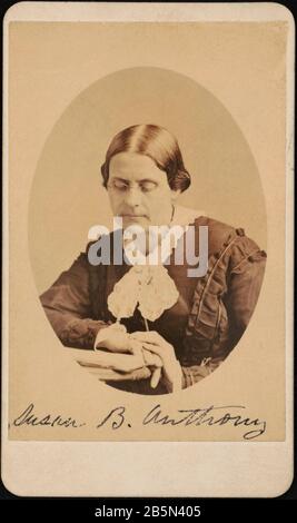 Susan B. Anthony (1820-1906), American Reformer, Leader of Suffrage Movement, Head and Shoulders Portrait Reading, Sarony & Co., photographers, 1870 Stock Photo