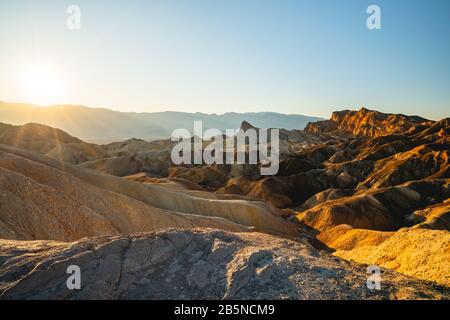 Red Canyon, Manly Beacon, sunset. Zabriskie Point Loop in Death Valley National Park, California Stock Photo