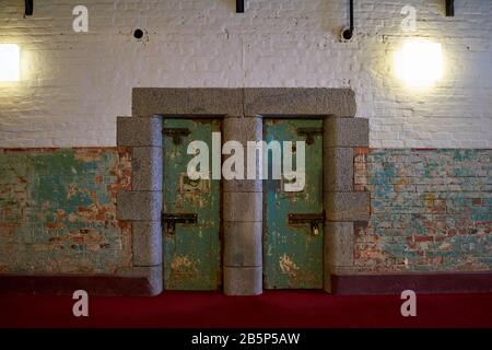 A couple of original cell doors of the prison at the Ulumbarra Theater, formerly the Bendigo gaol (jail). In Bendigo, Victoria, Australia. Stock Photo
