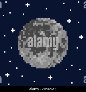 Pixel art moon and stars. Vector illustration Stock Vector
