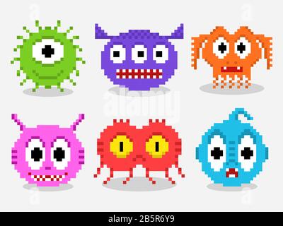 Pixel art aliens isolated vector set Stock Vector