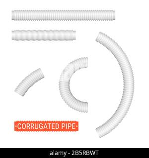 Corrugated pipes. Realistic illustration isolated on white. Empty white tubes. Stock Photo