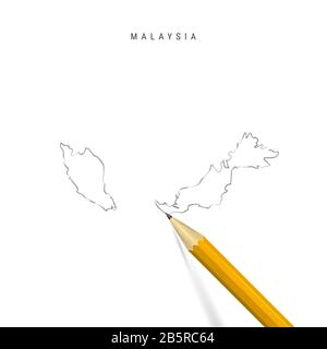 Malaysia sketch scribble map drawn on checkered school notebook paper ...