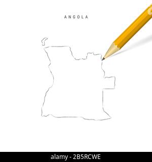 Angola freehand pencil sketch outline map isolated on white background. Empty hand drawn map of Angola. Realistic 3D pencil with soft shadow. Stock Photo