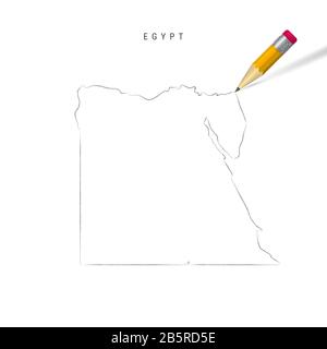 Egypt sketch scribble map drawn on checkered school notebook paper ...