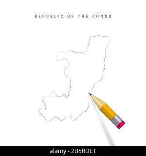 Republic of the Congo sketch scribble map drawn on checkered school ...