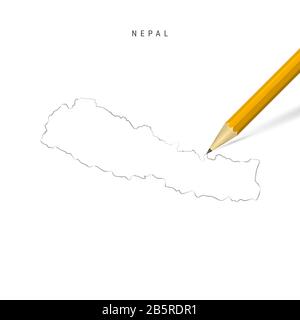 Nepal sketch scribble map drawn on checkered school notebook paper ...