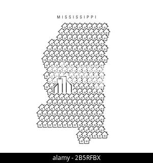 Mississippi real estate property map. Icons of houses in the shape of a map of Mississippi. Creative concept for a real estate agency. illustration. Stock Photo