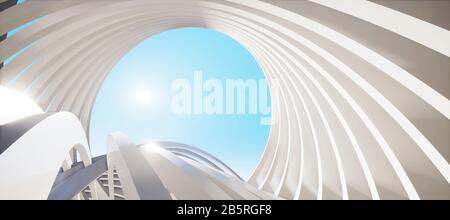 Colorful abstract panoramic background: geometric white ring.  ( Car backplate, 3D rendering computer digitally generated illustration.) Stock Photo