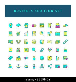 Business Seo icon set with filled outline style design. Stock Vector