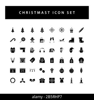 Christmas icon set with black color glyph style design. Stock Vector