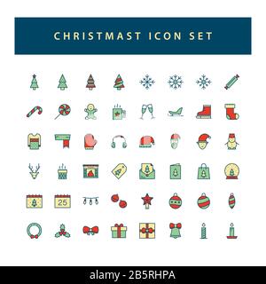 Christmas icon set with filled outline style design. Stock Vector