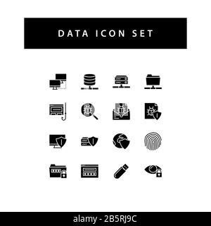 Data sharing icon set with black color glyph style design. Stock Vector