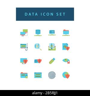 Data sharing icon set with colorful modern Flat style design. Stock Vector