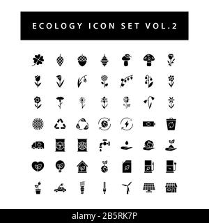 Ecology icon set with black color glyph style design. Vol.2 Stock Vector