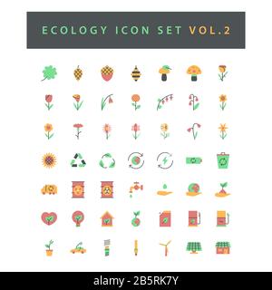 Ecology icon set with colorful modern Flat style design. Stock Vector