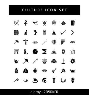 culture icon set with black color glyph style design. Stock Vector