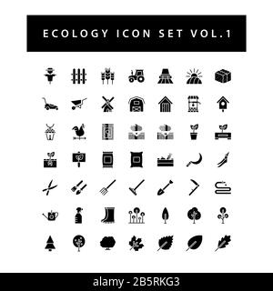 Ecology icon set with black color glyph style design. Vol.1 Stock Vector