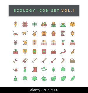 Ecology icon set with filled outline style design Vol.1 Stock Vector