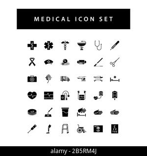 Medical Dental icon set with black color glyph style design. Stock Vector