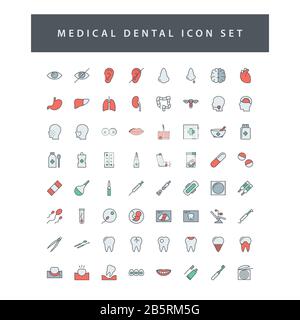 Medical Dental icon set with filled outline style design. Stock Vector
