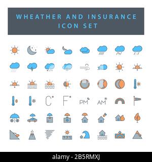 weather and insurance icon set with filled outline style design. Stock Vector