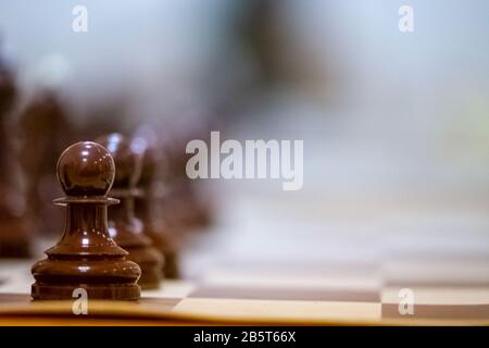 Chess pieces on the board ready for play Stock Photo