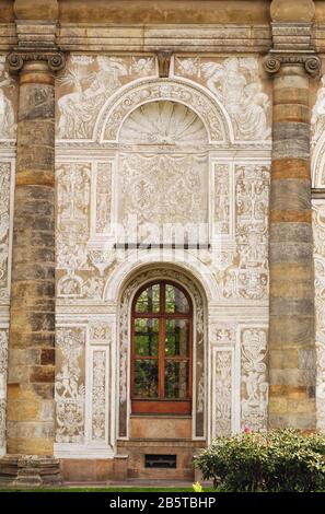 Ball Games Hall (Míčovna) 1567 to 1569 The Royal Garden, a distinctive Renaissance building with arched windows, sgraffito, and stone columns,  Prague Stock Photo