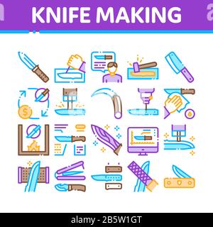 Knife Making Utensil Collection Icons Set Vector Stock Vector