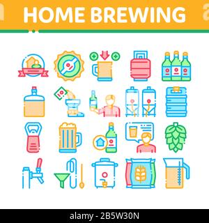 Home Brewing Beer Collection Icons Set Vector Stock Vector