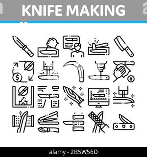 Knife Making Utensil Collection Icons Set Vector Stock Vector