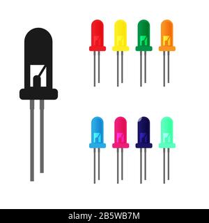 Set of simple colored LED icons. Radio electronic element. Flat design. Stock Vector