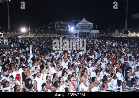 PORT OF SPAIN, TRINIDAD - FEB 17: View of the audience at the final Machel Monday concert ‘The Wedding’ during Carnival in the Hasely Crawford Stadium Stock Photo