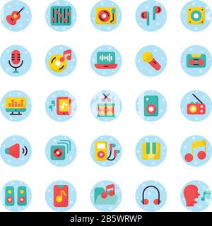 Music and Sound flat icon set. Vector and Illustration. Stock Vector