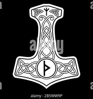 Knotwork Thors Hammer Celtic Viking Tattoo Design  LuckyFish Art