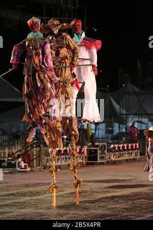 PORT OF SPAIN, TRINIDAD - FEB 23: Adrian Young portrays Daddy Jumibe/Papa Jumbie: Protector of the Folklore and Walker of the Sleeping Spirit of Mas i Stock Photo