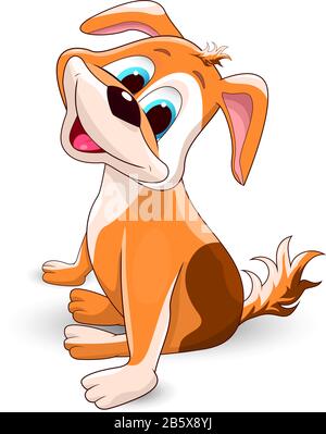 Little cartoon puppy on a white background. Little spotted dog. Stock Vector