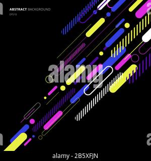 Abstract elements dynamic rounded line diagonal pattern colorful on black background. Vector illustration Stock Vector