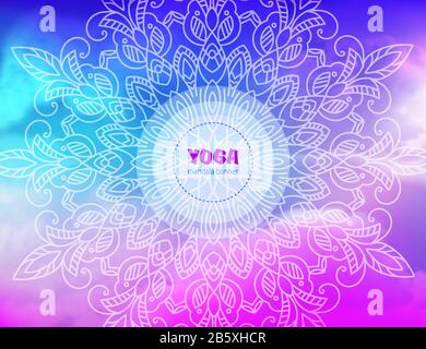 Mandala on neon Vector Cloud Abstract background. Realistic clouds on bright vibrant sky Stock Vector