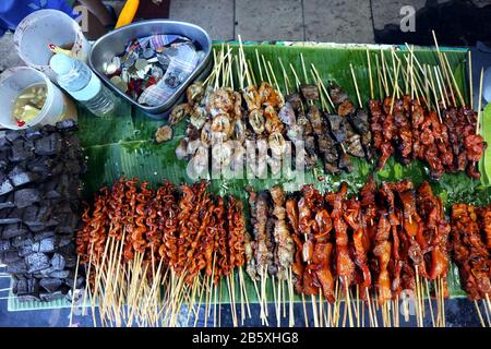 Photo of assorted chicken and pork innards sold at a street food stall Stock Photo