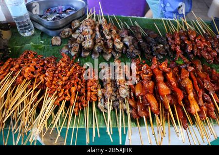 Photo of assorted chicken and pork innards sold at a street food stall Stock Photo