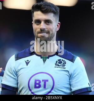 EDINBURGH, SCOTLAND - MARCH 08: Adam Hastings  during the 2020 Guinness Six Nations match between Scotland and France at Murrayfield on March 8, 2020 in Edinburgh, Scotland. (Photo by MB Medias) Stock Photo