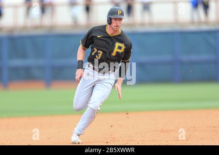 Pittsburgh Pirates pinch runner Charlie Tilson (73) heads to third base during a spring training baseball game against the Tampa Bay Rays, Sunday, March 8, 2020, in Port Charlotte, Florida, USA. (Photo by IOS/ESPA-Images) Stock Photo