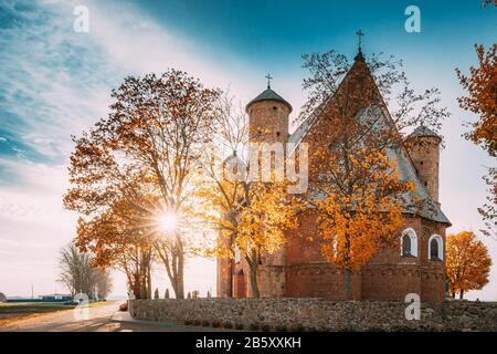 Synkavichy, Zelva District, Hrodna Province, Belarus. Old Church Of St. Michael The Archangel. Eastern Orthodox Church. Belarusian Gothic Fortified Ch Stock Photo