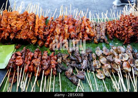 Photo of assorted chicken and pork innards sold at a street food stall Stock Photo