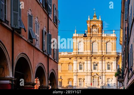 Sunset in Modena, Emilia Romagna, Italy. Via Farini buildings Stock Photo