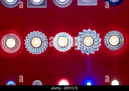 Set of various glowing neon lamps. Stock Photo