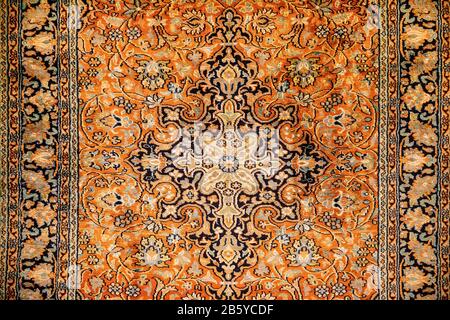 Red Oriental Indian Carpet Texture Background Stock Photo