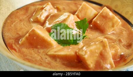 Paneer Chaman, Kashmiri cuisine, Traditional assorted Indian  dishes, Top view. Stock Photo